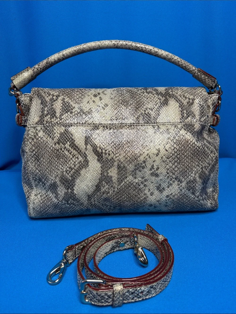 KATE SPADE NEW YORK COBBLE HILL LITTLE MINKA METALLIC PYTHON SNAKESKIN EMBOSSED
